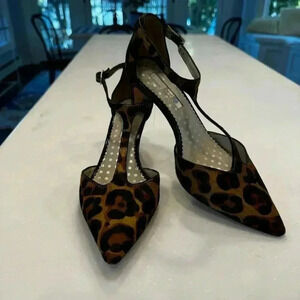 Boden Heels Animal Print T Strap Calf Hair Size EU 38 US 7.5. Excellent!